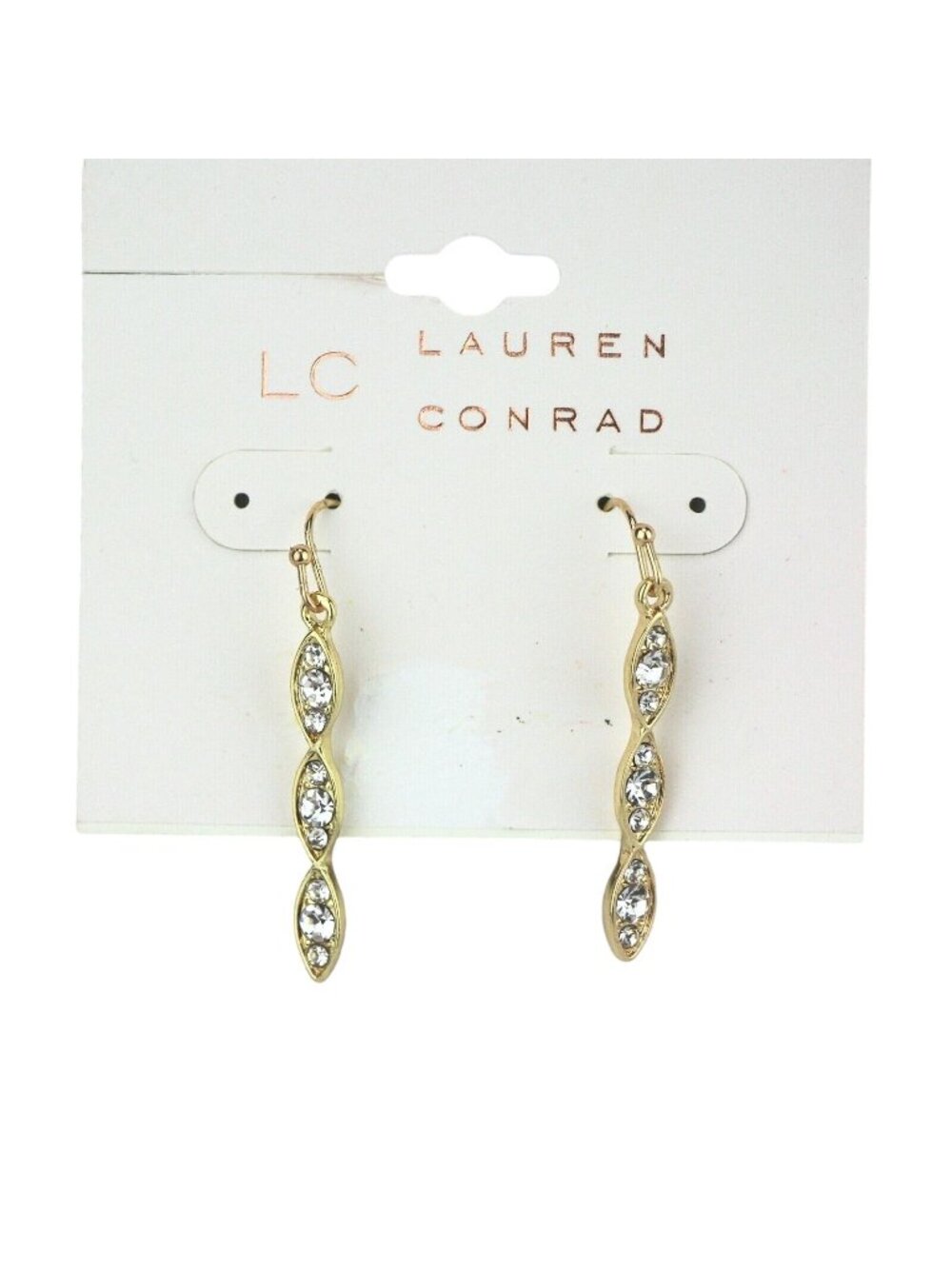 LC Lauren Conrad Earrings 1 1/4" Gold-Tone Rhinestone Dangle Hooks